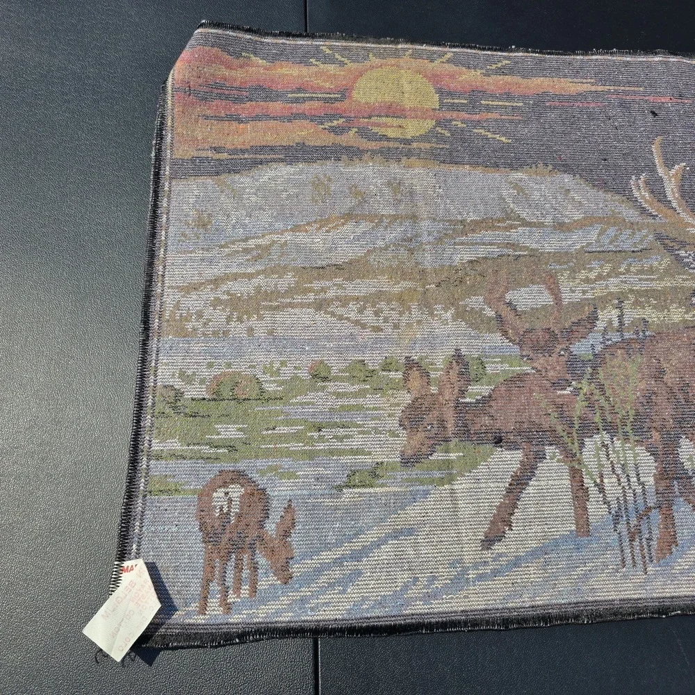 Tapestry Deer Stag woodland Vtg 60s velvet Wall Hanging Belgium Cottagecore